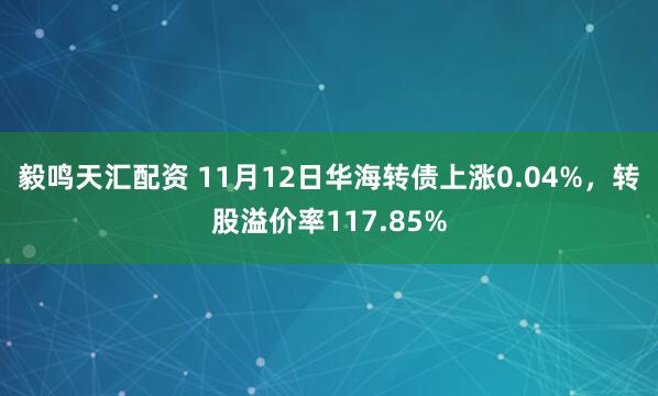 毅鸣天汇配资 11月12日华海转债上涨0.04%,转股溢价率117.85%